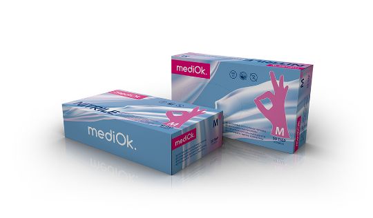 Перчатки  MediOk  Нитрил. текстур. неопуд. (50 пар)  S, ТЁМН-РОЗ 