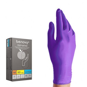 Перчатки  BENOVY Нитрил. текстур.неопуд. 3,5 г (50 пар)  M, СИРЕН-ГОЛ